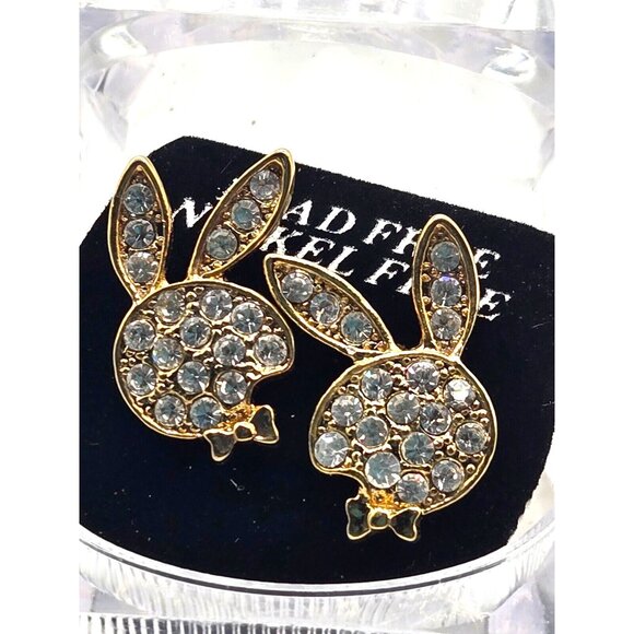 Vintage Playboy bunny earrings with CZ Not worn Nickle Free - Picture 2 of 8